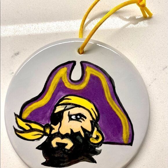 Handmade Christmas ECU Pirate 5" Ceramic Christmas Tree Holiday Ornament - Picture 1 of 6